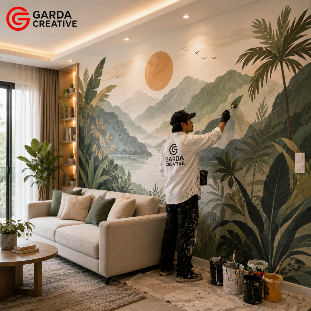 Jasa Lukis Dinding Mural Living Room di Bandung dari Garda Creative